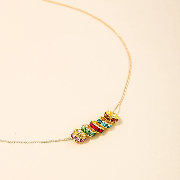Necklace with Dainty Multi color Rhinestone Rings - Picture 3 of 4